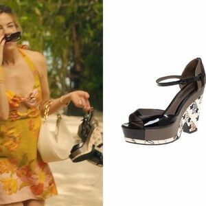 CHANEL Black/Grey Patent And Leather Wedge